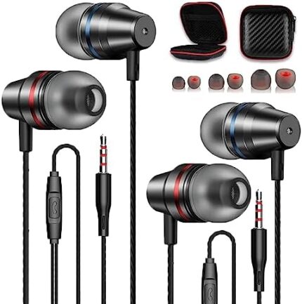 kolodosa 2 Pack Wired Earbuds - Metal Corded Earphones with Microphone Headphones Ear mic Buds Driver bass high Phone Android Quality Earbud Headphone Earphone Phones Best audifonos Volume