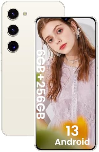 luckeu C23 5G Unlocked Cell Phone, Android 13 Smartphone 6.2 Inch FHD+ 120Hz Screen 6000mAh Battery, 6GB+256GB Octa-Core, 64MP/24MP AI Camera Mobile Phone, Dual SIM with GPS/Face ID - White