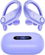 occiam Wireless Earbuds Bluetooth Headphones 130H Playback 4 Mics Clear Call Waterproof 2200mAh Charging Case in-Ear Ear Buds Earphones with Earhooks for Sports Running Workout-STADOR (Purple)