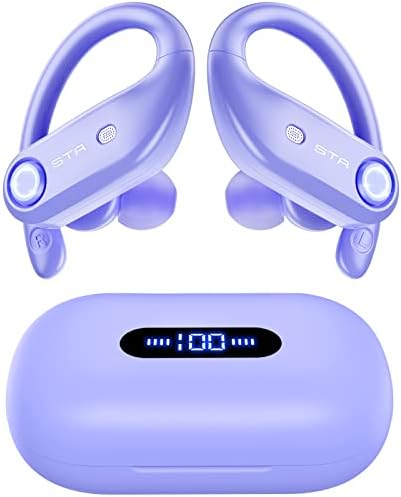 occiam Wireless Earbuds Bluetooth Headphones 130H Playback 4 Mics Clear Call Waterproof 2200mAh Charging Case in-Ear Ear Buds Earphones with Earhooks for Sports Running Workout-STADOR (Purple)