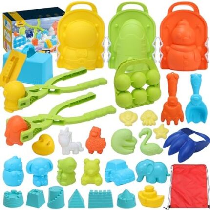 skirtoy Winter Snow Toys, 35pcs Kids Outdoor Toys Snowball Maker Toys with Storage Bag, Unicorn Snowball Kids, Snowman Toys, Winter Sports Toys, Boys Girls Best Gift Christmas for Ages 3 4 5 6+