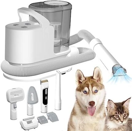 whall Pet Grooming Vacuum Suction 99% Hair,Low Noise and 3 Mode Suction Dog Grooming Clipper with 2.3L Dust Cup,5 in 1 Dog Grooming Kit Tools, Grey