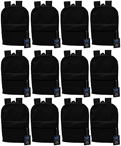 12 Pack Backpack, Bulk 17 inch Lightweight Outdoor Travel Gym Corporate Events Bag (Black)