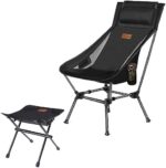 DRAXDOG Camping Chair, 2 Way Compact Backpacking Chair, Portable Folding Chair, Beach Chair with Side Pocket, headrest and Foot Rest, Lightweight Hiking Chair STMZ (Black)