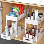 PUILUO 2 Set Under Sink Cabinet Organizer, 2 Tier Storage Under Cabinet Bathroom Under Sink Organizers and Storage Black Under Sink Storage for Bathroom Kitchen