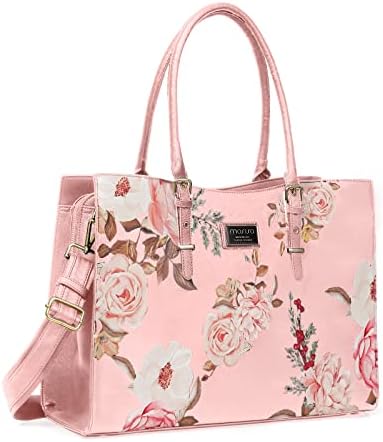 MOSISO Laptop Tote Bag Compatible with MacBook Air 15 inch M2 A2941/Pro 16 inch M3 M2 M1 & 15-15.6 inch Notebook, Peony Waterproof PU Leather Travel Work Briefcase with Adjustable PU Handle, Pink