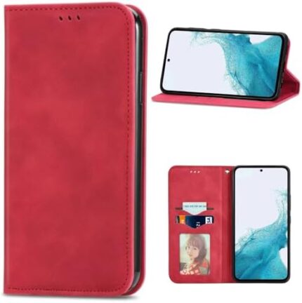 Compatible with Oppo Reno7 Pro 5G Case,PU Leather Card Holder,Compatible with Oppo Reno 7 Pro 5G Magnetic Closure Flip Stand Wallet Cover Red