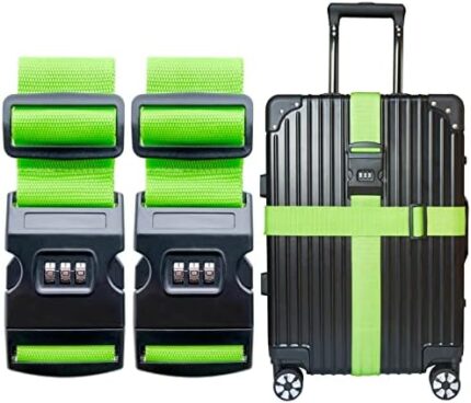 2 PCS Luggage Strap 78" x 2" Suitcase Belts Wide Adjustable Packing Straps Travel Accessories, Green&Combination Lock