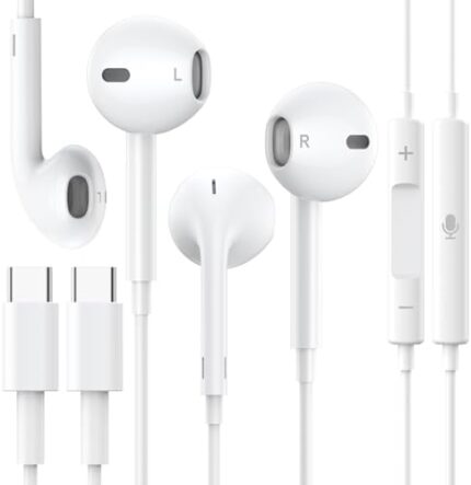 2 Packs - USB C Headphones Type C Earbuds Wired Headset Noise Canceling Earphones Compatible with iPhone 15 Pro Max Plus, iPad Pro, Android Smart Phone Galaxy S23/S22/S21/S20, Note10/20, A53/A54