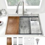33-inch Drop in Kitchen Sink Workstation, BoomHoze 33x19 Topmount Drop-in Kitchen Sink 16 Gauge Stainless Steel Kitchen Sink Handmade Single Bowl Deep Kitchen Sink with Cutting Board