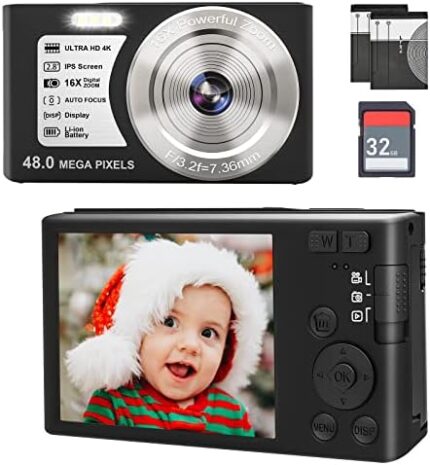 48MP 16X Digital Camera,4K Kids Digital Camera 32GB Micro SD Card and 2 Batteries,Suitable Gift for Teenagers or Your Friends