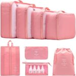 8 Set Packing Cubes Clothes Storage Bag Luggage Packing Organizers for Travel Accessories PAZIMIIK,Pink
