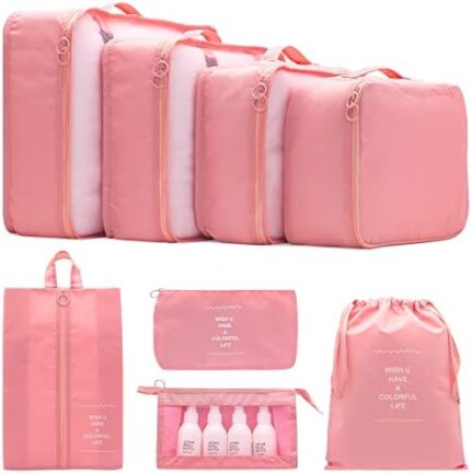 8 Set Packing Cubes Clothes Storage Bag Luggage Packing Organizers for Travel Accessories PAZIMIIK,Pink