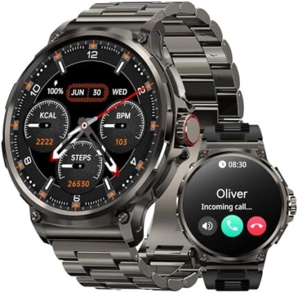 AMAZTIM Smart Watch for Men,1.85" HD Ultra Large Screen,100 Days Extra-Long Battery,Rugged Military Bluetooth Call(Answer/Dial Calls) Compatible iPhone & Android,AI Voice Assistant/Heart Rate Monitor