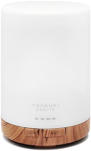 ASAKUKI 300ML Essential Oil Diffuser, Quiet 5-in-1 Premium Humidifier, Natural Home Fragrance Aroma Diffuser with 7 LED Color Changing Light and Auto-Off Safety Switch-Light Brown