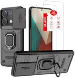 Anvzle for XiaoMi RedMi Note 13 Case with [2 Pack] Tempered Glass Screen Protector, XiaoMi RedMi Note 13 [Military-Grade] Protective Armor，Lens Protects Magnetic Kickstand Case (Black)