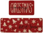 Artoid Mode Xmas Trees Snowflake Let It Snow Christmas Kitchen Mats Set of 2, Winter Decor Low-Profile Kitchen Rugs for Floor - 17x29 and 17x47 Inch