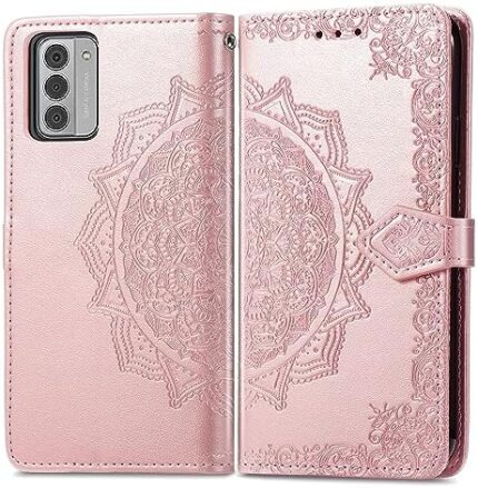 Asdsinfor Case for Nokia C210, Nokia C210 PU Leather Wallet Case with Card Holder Kickstand Magnetic Flip Folio Protection Cover for Nokia C210 Rose Gold Mandala SD