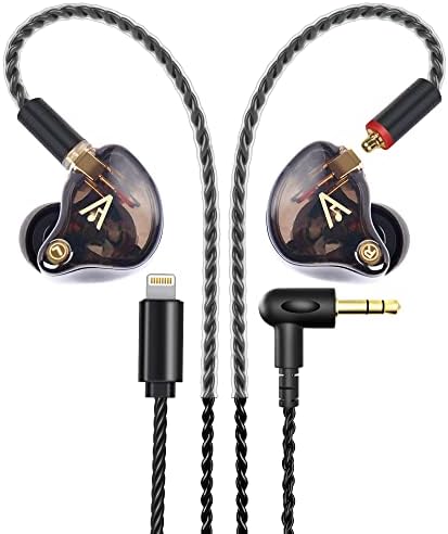 Audiovance Vibes 201L Wired Earbuds in-Ear Headphones, Lightning to 3.5mm Adapter for iPhone, Braided Cord, Noise Isolating Bass Driven Earphones, Carry Case, Ear Buds Tips (Clear Brown, No Mic)