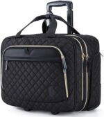 BAGSMART 17.3 Inch Rolling Laptop Bag Women Men,Rolling Briefcase for Women with Wheels,Rolling Computer Bags Laptop Case for Work Travel Business,Quilted Black