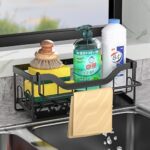 BEENLE Sink Sponge Holder, Kitchen Sponge Holder Sink Caddy with Automatic Drainage Tray, Durable Sink Organizer for Discloth Dish Brush Soap Scrubber