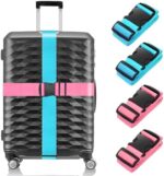 BILIONE Luggage Straps Belts TSA Approved Keep Suitcase Secure While Traveling, 79" Long Add a Bag Premium Accessory for Travel Bag Closure, 4 Pack Blue Rose Pink