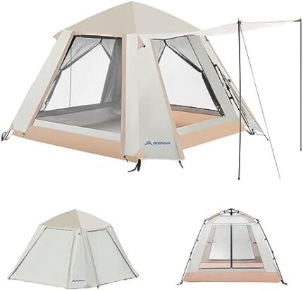 BISINNA Pop Up Camping Tent 2-3 Person Automatic Family Tent Double Layer Waterproof Tent Portable Instant Tent with Large Mesh Windows,Easy Set Up,UPF 30+ UV Protection Sun Shelter