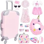 BNUZEIYI 17Pcs 18 Inch Girl Doll Clothes and Accessories Doll Accessories Case Luggage Travel Play Set with Travel Pillow Camera Sunglasses for 18 Inch Dolls Travel Storage Gift for Girls