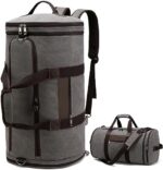 BUG Canvas Duffel Travel Bag, Expandable Mens Weekender Travel Bag Overnight Bag with Shoes Compartment, 58L Grey Convenient Carry On Bags