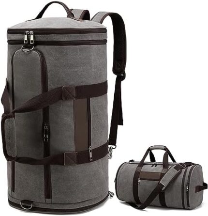 BUG Canvas Duffel Travel Bag, Expandable Mens Weekender Travel Bag Overnight Bag with Shoes Compartment, 58L Grey Convenient Carry On Bags