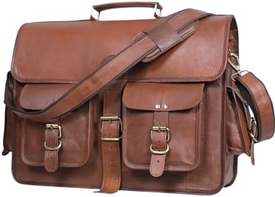 Bagsifi 18-Inch Brown Leather Messenger Bag for Men | Vintage Satchel & Laptop Briefcase | Handmade Gift | Cross-Body Design | Ideal for Business & Travel