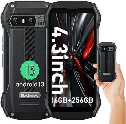 Blackview 4.3 inch Mini Mobile Phone, N6000 Rugged Phones Unlocked 2023, 16GB+256GB, Dual SIM 4G, Android 13 Cell Phone, 208g Weight, 48MP Camera, IP68 Waterproof Phones, 18W Fast Charge 3880mAh, NFC