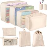 Blibly Packing Cubes for Suitcase, 9 PCS Lightweight Travel Luggage Organizers Set, Waterproof Luggage Packing Cubes for Travel Accessories(khaki)