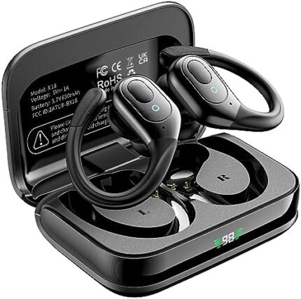 Bluetooth Headphones Wireless Earbuds, 5.3 Sports Earbuds 75H Playtime, IPX7 Waterproof, LED Power Display, Over Ear Buds with Earhooks, Mic in-Ear Headphones Deep Bass for Sports Running Workout