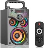 Bluetooth Speakers, Portable Wireless Speakers with Subwoofer, Bluetooth 5.0, LED Colorful Lights, FM Radio, Remote, EQ, Loud Stereo Sound Deep Bass Sound Boombox System for Outdoor Home Party Camping