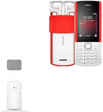 BoxWave Stand and Mount Compatible with Nokia 5710 XpressAudio - PivotTrack360 Selfie Stand, Facial Tracking Pivot Stand Mount - Winter White