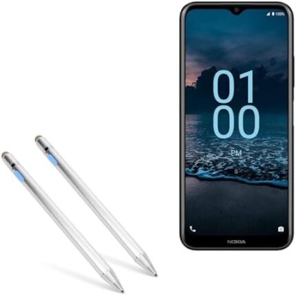 BoxWave Stylus Pen Compatible with Nokia G100 - AccuPoint Active Stylus (2-Pack), Electronic Stylus with Ultra Fine Tip - Metallic Silver