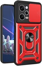 CCSmall Case for Xiaomi Redmi Note 12 Pro+ with Slide Camera Cover, Military Grade Drop Protective Phone Cover Case with Ring Kickstand for Xiaomi Redmi Note 12 Pro Plus SJ Red