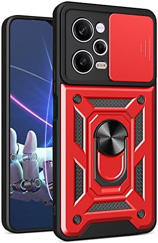 CCSmall Case for Xiaomi Redmi Note 12 Pro+ with Slide Camera Cover, Military Grade Drop Protective Phone Cover Case with Ring Kickstand for Xiaomi Redmi Note 12 Pro Plus SJ Red