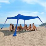COMMOUDS Beach Tent Canopy with 4 Aluminum Poles, UPF50+ Pop Up Beach Sun Shade, Portable Beach Sun Shelter, Easy Set Up for Beach, Camping, Fishing, Backyard and Outdoor