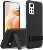 Case for Xiaomi Redmi Note 12 Pro 4G Phone Case with Glass Screen Protector, [3 Stand Ways] Metal Kickstand / Stand Silicone TPU Shockproof Protective Cover Case for Redmi Note 12 Pro 4G - Black
