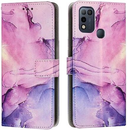 Cell Phone Flip Case Cover Compatible With Infinix Hot 11 Play Card Slot Holder Flip Phone Case Marble Wallet Phone Case Compatible Wrist Strap Phone Leather Case Compatible With Infinix Hot 11 Play (