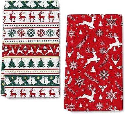 Christmas Decor Deer Snowflakes Kitchen Towels Set of 2,Holiday Dish Towels for Kitchen, Absorbent Hand Towel Tea Towels Gifts for Kitchen Home Farmhouse Christmas Party Decoration