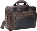 Compalo Men's Solid Thick Full Grain Leather 17.3" Laptop Briefcase Classic Messenger Bag Fit Business Travel