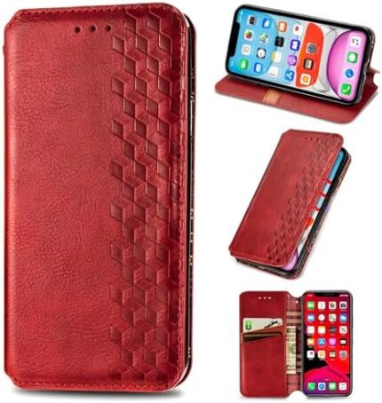Compatible with Infinix Note 11i Cover,Compatible with Infinix Note 10 X693 Magnetic Closure Flip Stand Wallet Card Holder Case Red