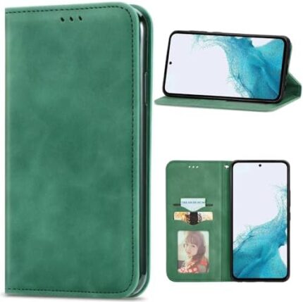 Compatible with Oppo Find X5 Lite Case,PU Leather Card Holder,Compatible with Oppo Reno7 5G Magnetic Closure Flip Stand Wallet Cover Green