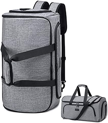 Convertible Travel Garment Bag, Carry on Garment Duffel Bag for Men Women - 4 in 1 Hanging Suit Business Travel Bag with Double Back Strap and Detachable Shoulder, Waterproof -Gray