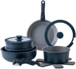 Country Kitchen 16 Piece Pots and Pans Set - Safe Nonstick Kitchen Cookware with Soft Touch Removable Handle, RV Cookware Set, Oven Safe (Denim)