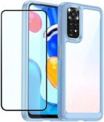 DFTCVBN Phone Case for Redmi Note 11 (4G)/Redmi Note 11S/Redmi Note 12S Case with HD Screen Protector, Soft Bumper with Clear Crystal PC Hard Back Shockproof Cover Cases for Xiaomi Redmi Note 11 Blue