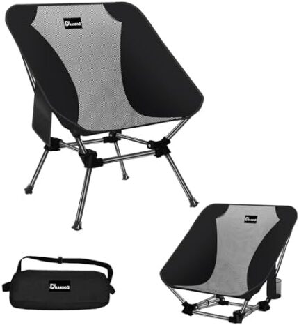 DRAXDOG Camping Chair, 2 Way Compact Backpacking Chair, Portable Folding Chair, Beach Chair with Side Pocket, headrest and Foot Rest, Lightweight Hiking Chair STMZ (Mesh-Black)